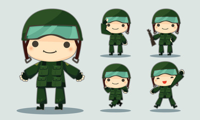 cartoon soldier set various poses