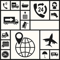 Flat concept, set modern design with shadow icons delivery