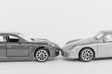 Car (small) toys on white background