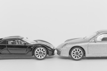 Car (small) toys on white background