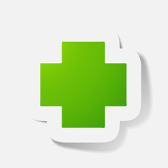 Paper clipped sticker: medical cross