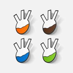 Paper clipped sticker: flask with liquid