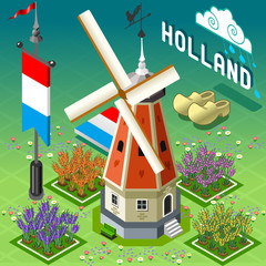 Obraz premium Isometric Holland Barn - Windmill Building