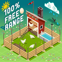 Isometric Henhouse Free Range Farming