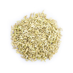 Semillas de hinojo, especias aisladas sobre fondo blanco