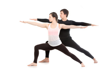 Fototapeta premium Yoga with partner, Virabhadrasana 2