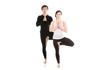 Obraz premium Yoga tree pose with partner