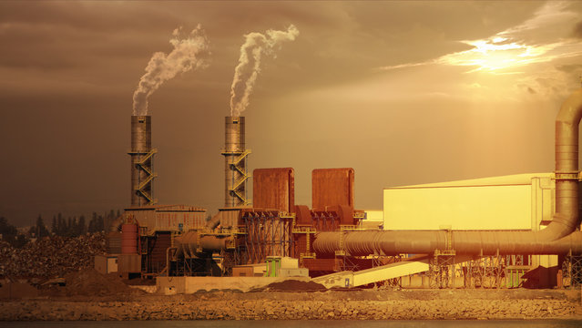 Industrial Steel Factory on sunset
