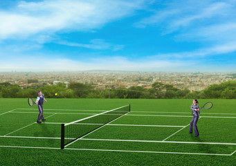 Businesspeople playing tennis