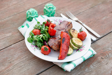 New York steak with vegetables
