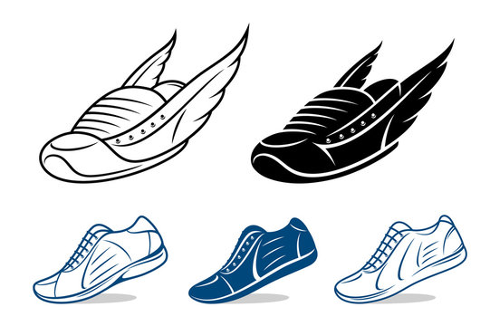 Running shoe icons, sneaker or sports shoe
