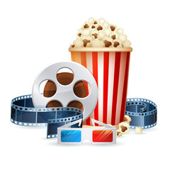 Cinema and movie realistic objects isolated on white