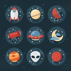 Astronomic round set of flat space icons © Yuzach
