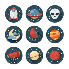 Astronomic round set of flat space icons © Yuzach