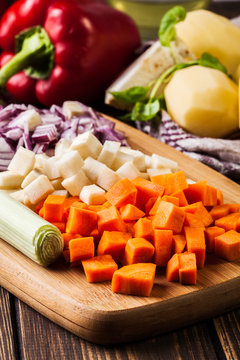 Chopped vegetables: carrots, parsley and onion