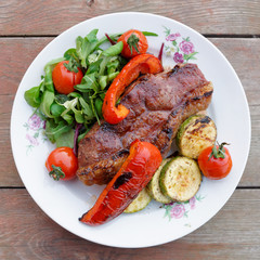 New York steak with vegetables