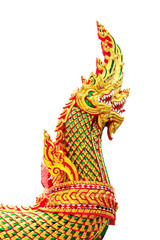 Thai dragon or king of Naga statue on white