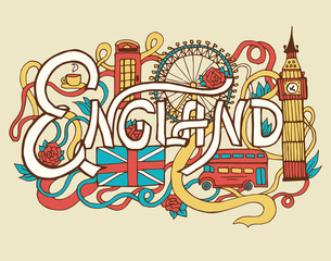 England art abstract hand lettering and doodles elements