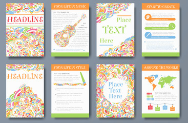 Obraz premium Set of bright ornament abstract flyer with infographic elements