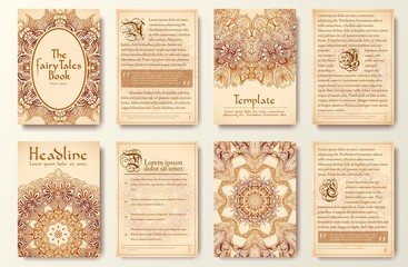 Set of old fary tail flyer pages ornament illustration concept