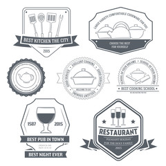 Kitchen equipment set label template of emblem element for your