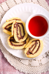 Chocolate, hazelnuts filling pinwheels