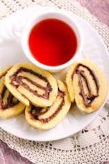 Chocolate, hazelnuts filling pinwheels