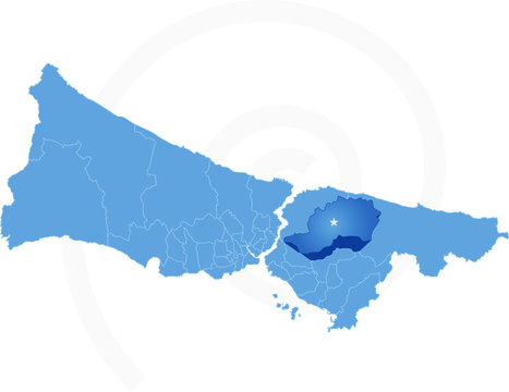 Istanbul Map with administrative districts where Cekmekoy is pul