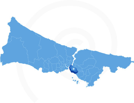 Istanbul Map with administrative districts where Kadikoy is pull