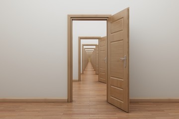 Enfilade, open the door inside. Frame for stop motion animation.