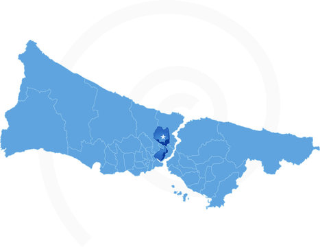 Istanbul Map with administrative districts where Sisli is pulled