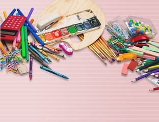 School. Office and student accessories on a white. Back to