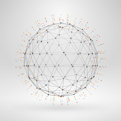 Obraz premium Wireframe polygonal element. 3D sphere with lines and dots