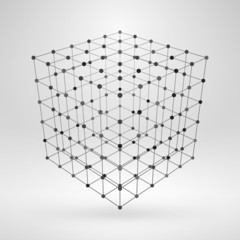 Fototapeta premium Wireframe polygonal element. 3D cube with lines and dots