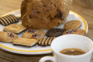 assorted dry pastries and coffee