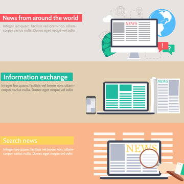 global news information equipment for journalist banner concept