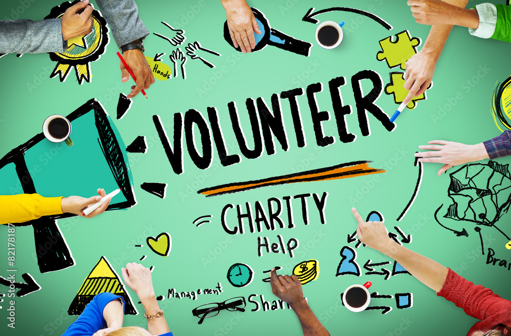Wall mural volunteer charity help sharing giving donate assisting concept - Wall murals