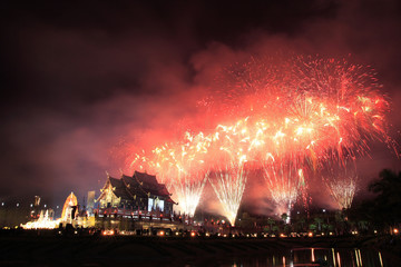 Fire works at the Royal Pavilion, Chiang Mai, Thailand.