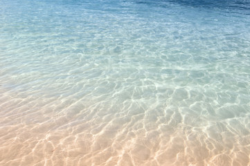 Fototapeta na wymiar Background of clear natural blue water on a tropical beach