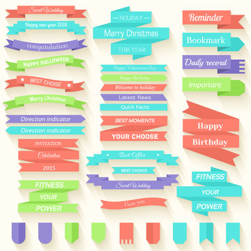 Set of colored ribbons sticker background concept. Vector