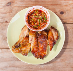 Grilled chicken and Thai spicy sauce.
