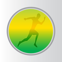 Button silhouette of running man with green background