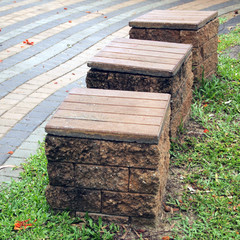 Chairs made ​​of bricks in the park