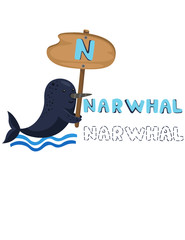 animal alphabet n with narwhal
