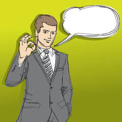 happy businessman shows OK sketch