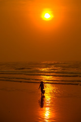 life of fishermen in sunrise on the beach, vietnam