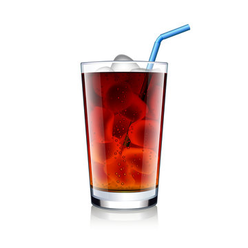 Cola glass with ice cubes isolated on white vector