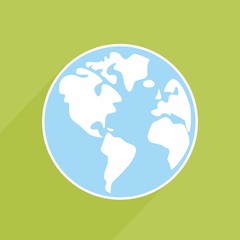 Hand drawn vector earth with long shadow on green background