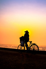 life of fishermen in sunrise on the beach, vietnam