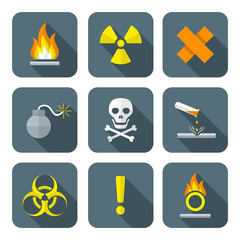colorful flat style hazardous waste symbols warning signs icons